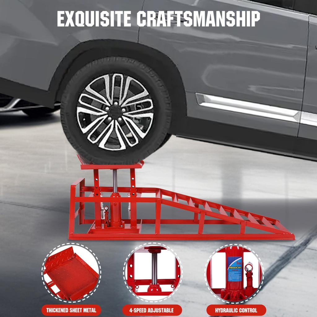 Oil Change Bracket 5 Ton Capacity Metal Hydraulic Auto Repair Ramps Heavy Duty Car Ramps for Routine Tire Replacement Repairs
