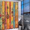 1pc Vintage Bohemian Shower Curtain - Indian-Inspired Ornament Design with Colorful Pendants on Rustic Wood, Polyester Fabric