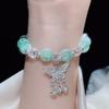 Lovely Women Hand Bracelets Butterfly Heart Bell Tassel Lock Ice Cracked Beaded Glass Beads Stretch Bangle Student Jewelry 1164