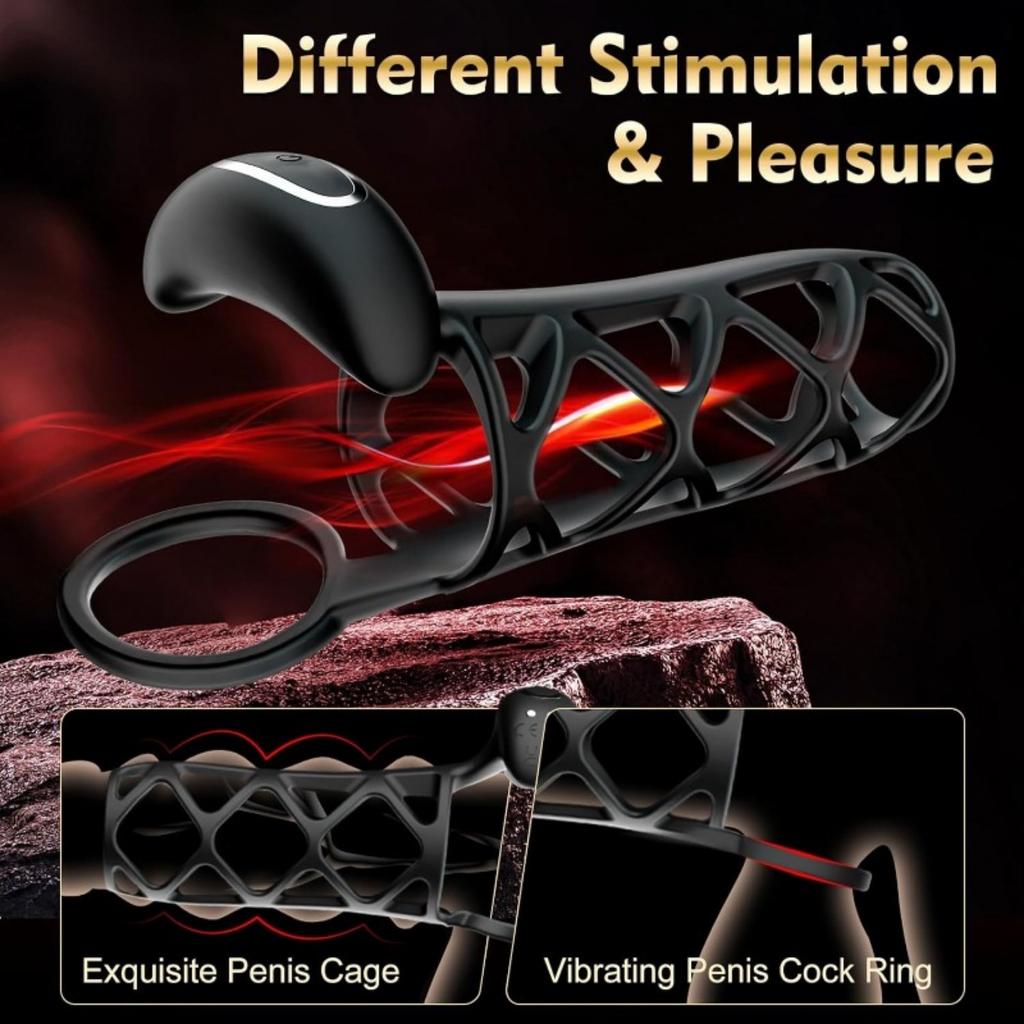 Vibrating Penis Ring Silicone Cock Cage Testicle Ring Ejaculation Delay Erection Cock Rings Sex Toys for Adults Sex Products