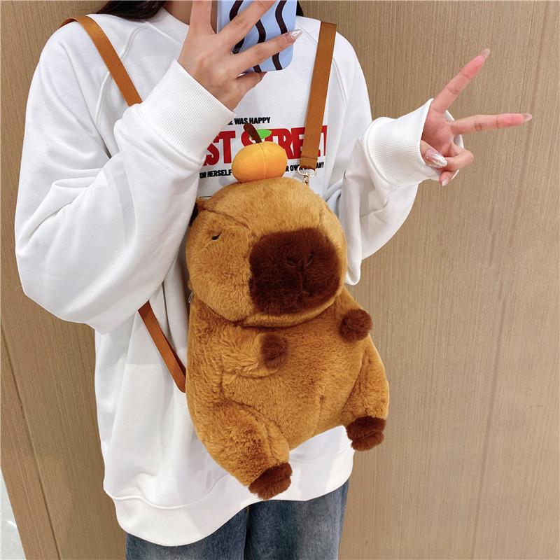 Capybara Plush Backpack Kawaii Fashion Plushie Doll Fur Pendant Children's Shoulder Bag Mini Knapsack Bags Gifts for Girlfriend