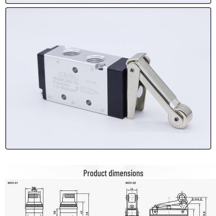 JMJ-07 Mechanisches Ventil aus Aluminiumlegierung, Zwei-Positionen-Drei-Wege, Tasten- und Rollentyp, Pneumatisch.