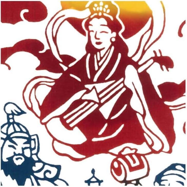 Todaya Shoten Tenugui "Golden Clouds and Seven Gods" - Rientzome, 100% Cotton, Approx. 37cm X 90cm