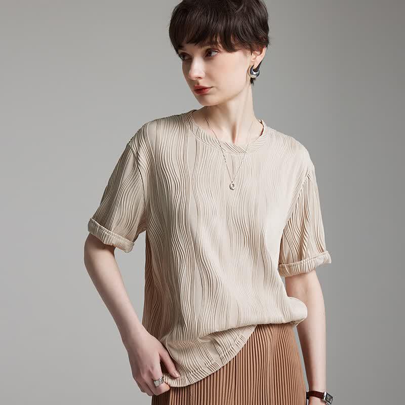 Women s Textured Round Neck Short Sleeve T-Shirt XL