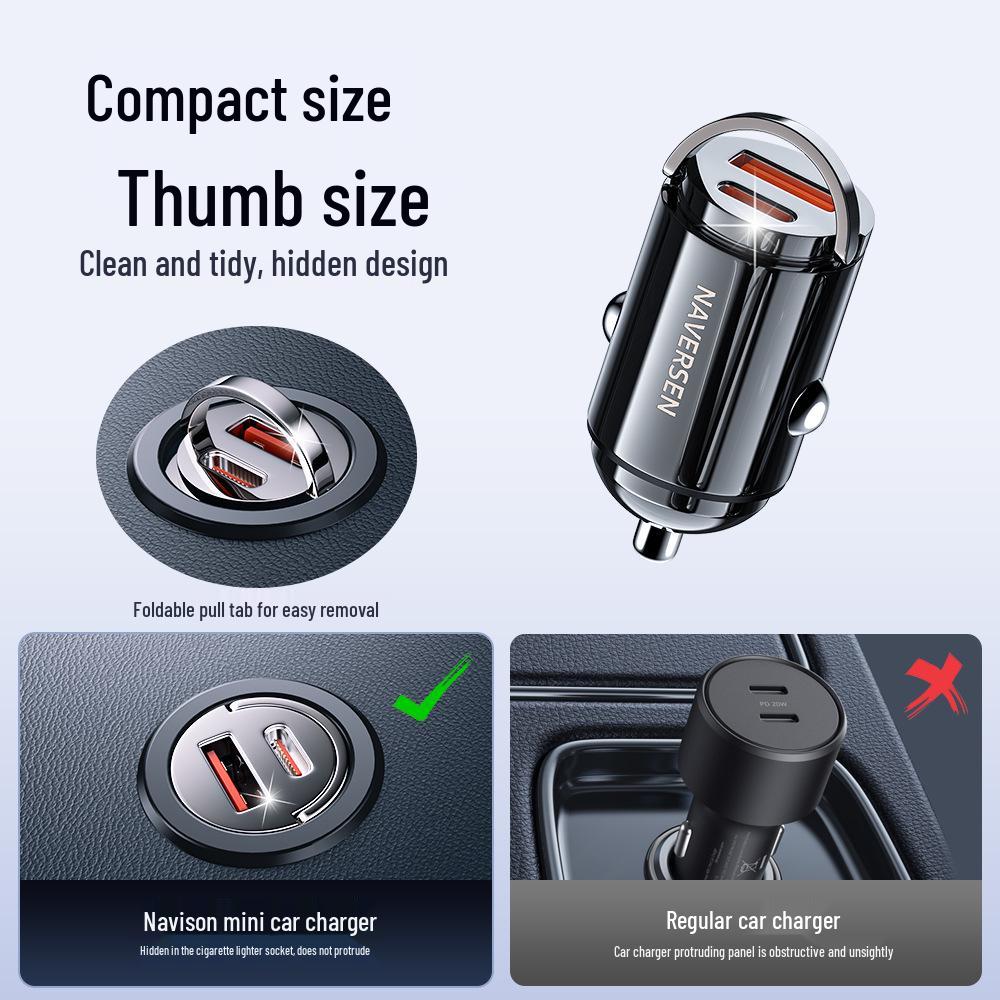 30W Dual-Port USB Type-C Car Charger for Apple and Huawei Devices