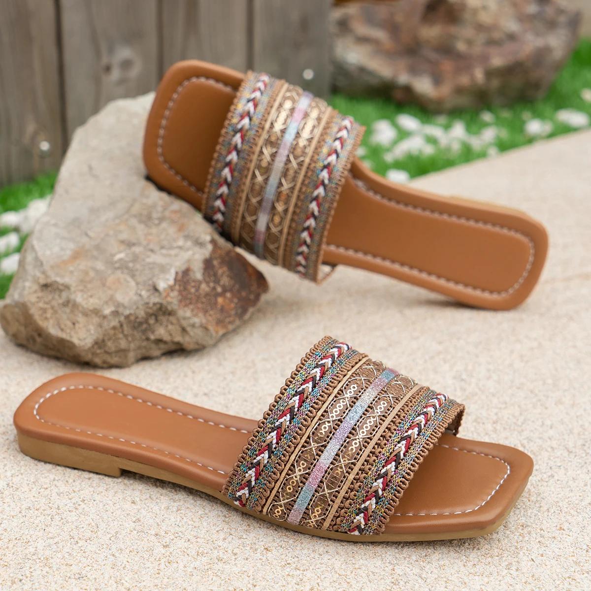 

Женские тапочки для отпуска, летние, с открытым носком, на плоской подошве, новые модные, повседневные, удобные, женские тапочки для отдыха, большие размеры 43