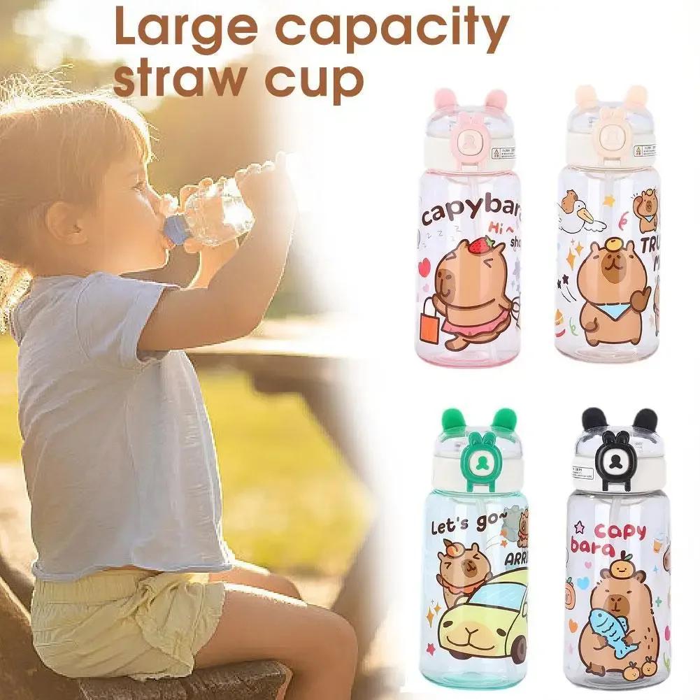 1-10PCS Capybara Cartoon 550ml Portable Large-capacity Water Bottle Sports Straw Cups Student Plastic Water Cups Water Bottle