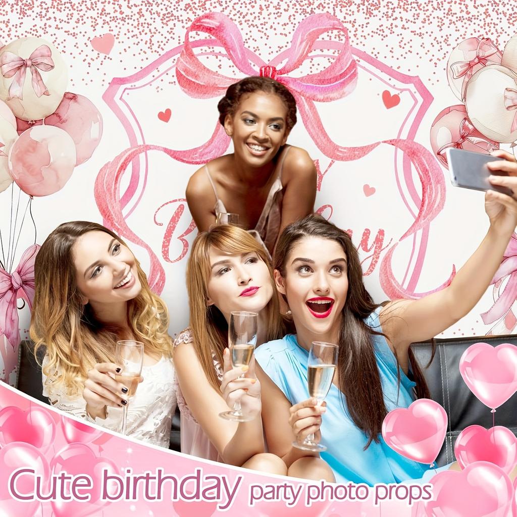 Fashionable pink bow and sparkling balloon birthday banner - multi-functional for girls' parties and bachelor's parties