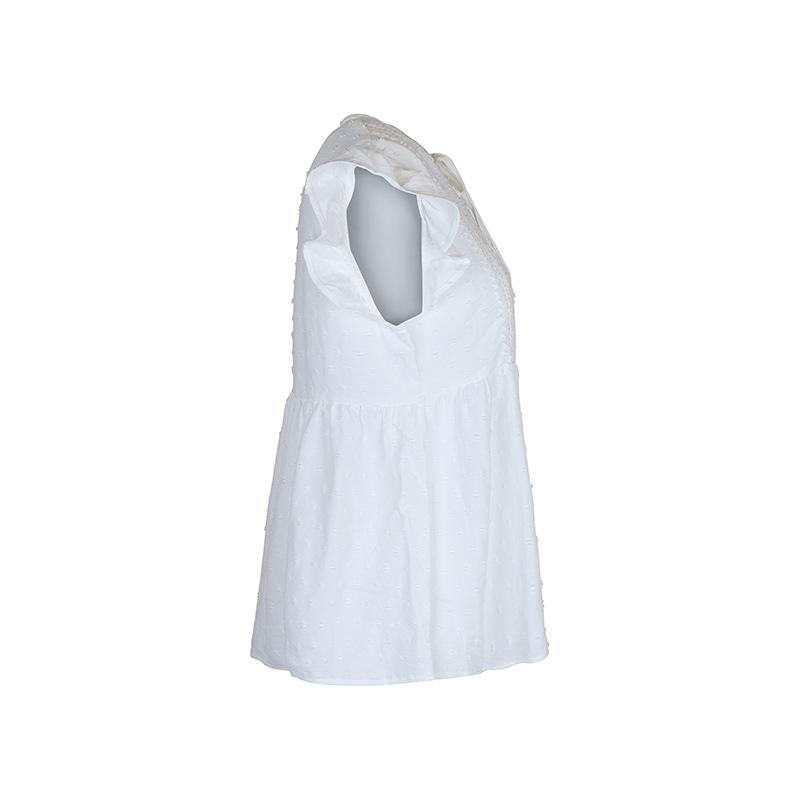Solid Summer Shirt Women Ruffled V Neck Blouse Tops