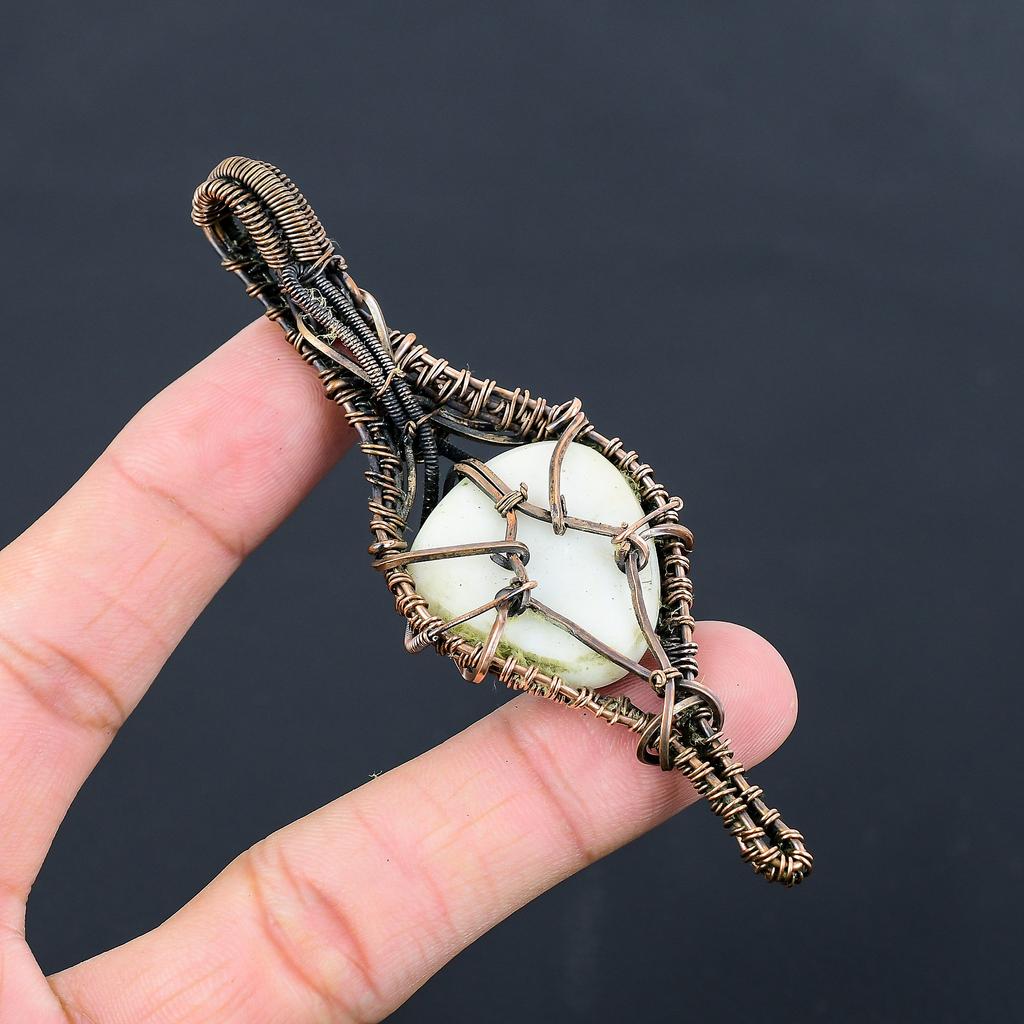 Natural Sage Amethyst Gemstone Handmade Copper Wire Wrap Pendant 3.94" p8W38