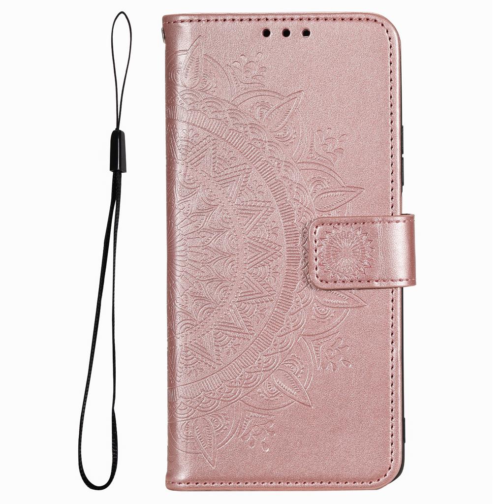 For Motorola Moto G54 5G Wallet PU Leather Phone Case Mandala Flower Imprinted Stand Cover with Strap
