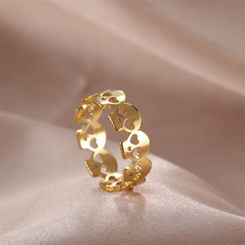 Hollow Skull Women's Ring Stainless Steel Ring Jewelry Aesthetic Rings Gold Color Finger Rings Fashion Vintage Jewelry Gift