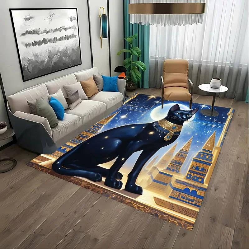 Vtipný Starověký Egypt Egyptský Bůh Egyptská Kočka Anubis Koberec do Obývacího Pokojíku Ložnice Pohovky Rohožka na Dveře Podlahový Koberec, Dětská Protiskluzová Podložka