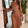 2025 Autumn and Winter Women's Clothing Pleated Streamer Shiny Evening Dress