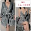 Women's Velvet Mesh Side Slit Padded Cami Sleep Dress with Robe Lounge Set