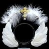 Double Layer Virgin Mary Queen Tiara Dress Up Props Wing Hair Hoop  Halloween Costume