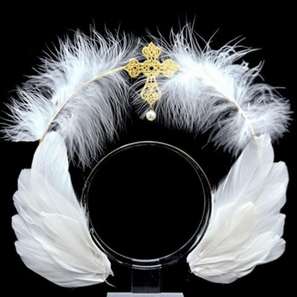 Double Layer Virgin Mary Queen Tiara Dress Up Props Wing Hair Hoop  Halloween Costume