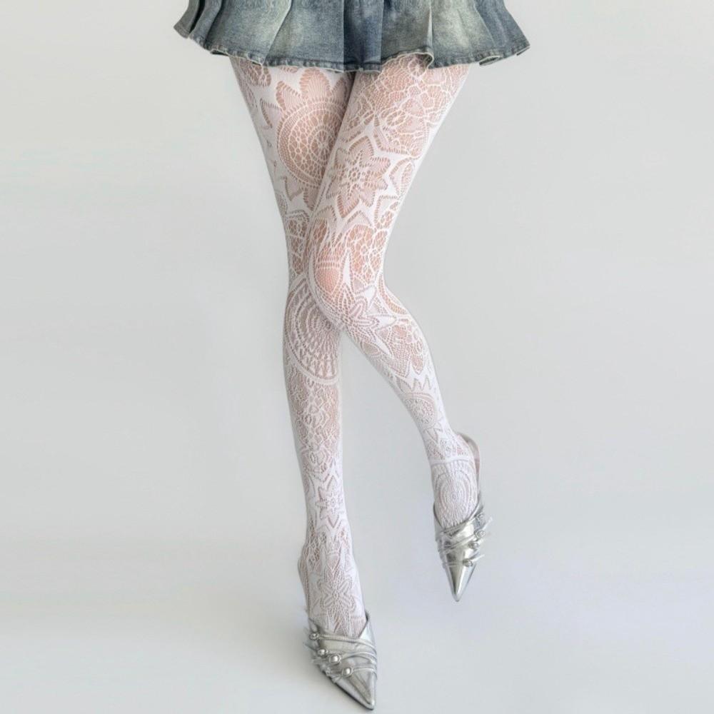 Bas résille punk creux à la mode Y2K Pantyhose en dentelle florale gothique Bas en résille sexy à motifs rétro pour femmes