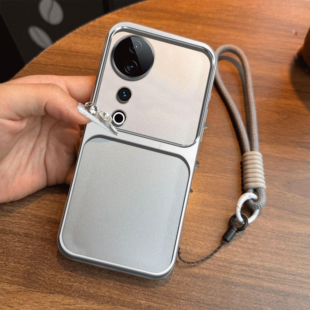 Luxury Big Window Phone Case with Lanyard for Vivo V40 Premium Textured Casing