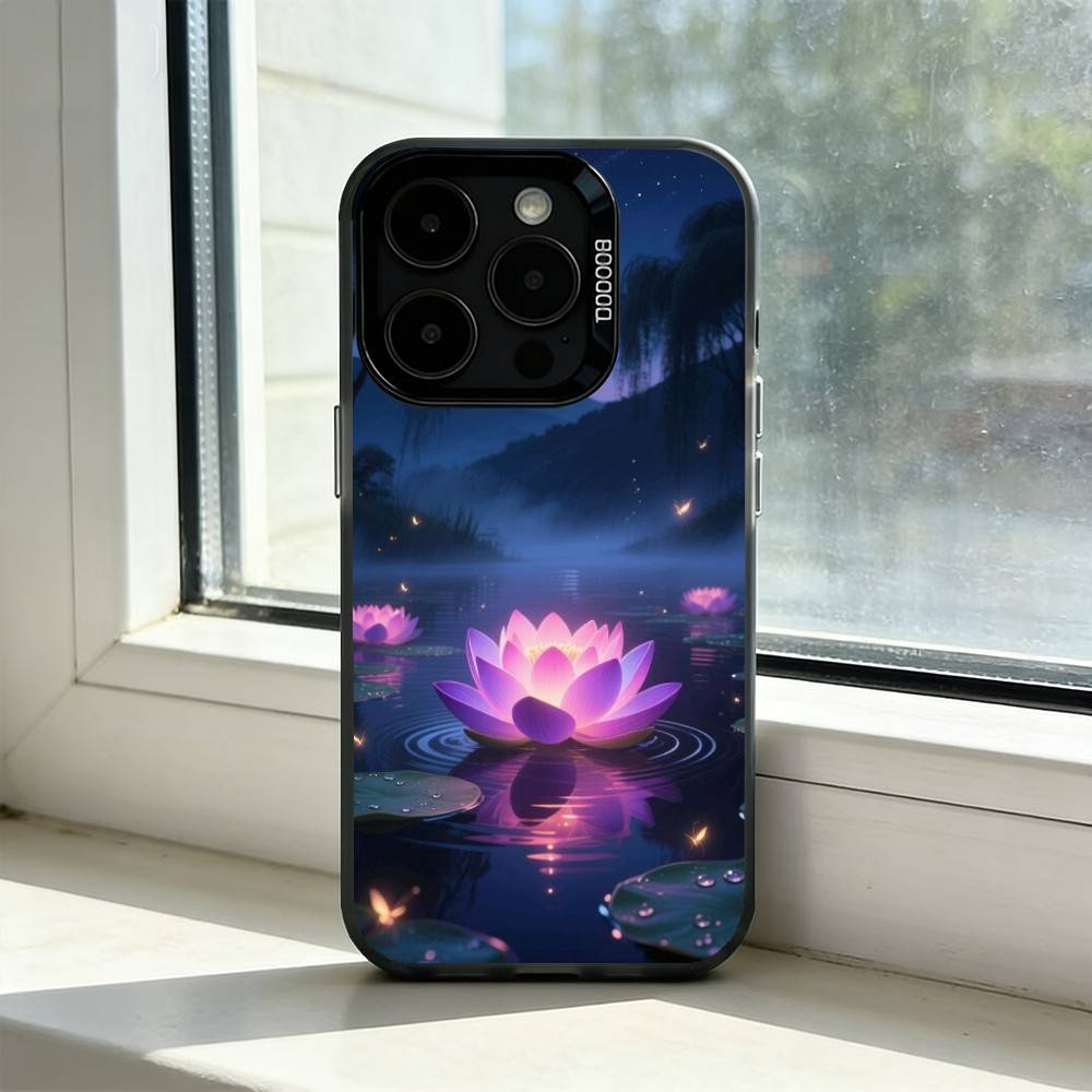 Leuchtend Helle Lotusblume Handyhülle Für iPhone 17,16,15,14,13,12,11 Plus,Pro Max,XS,Bunte Silberne Schwarze Hülle