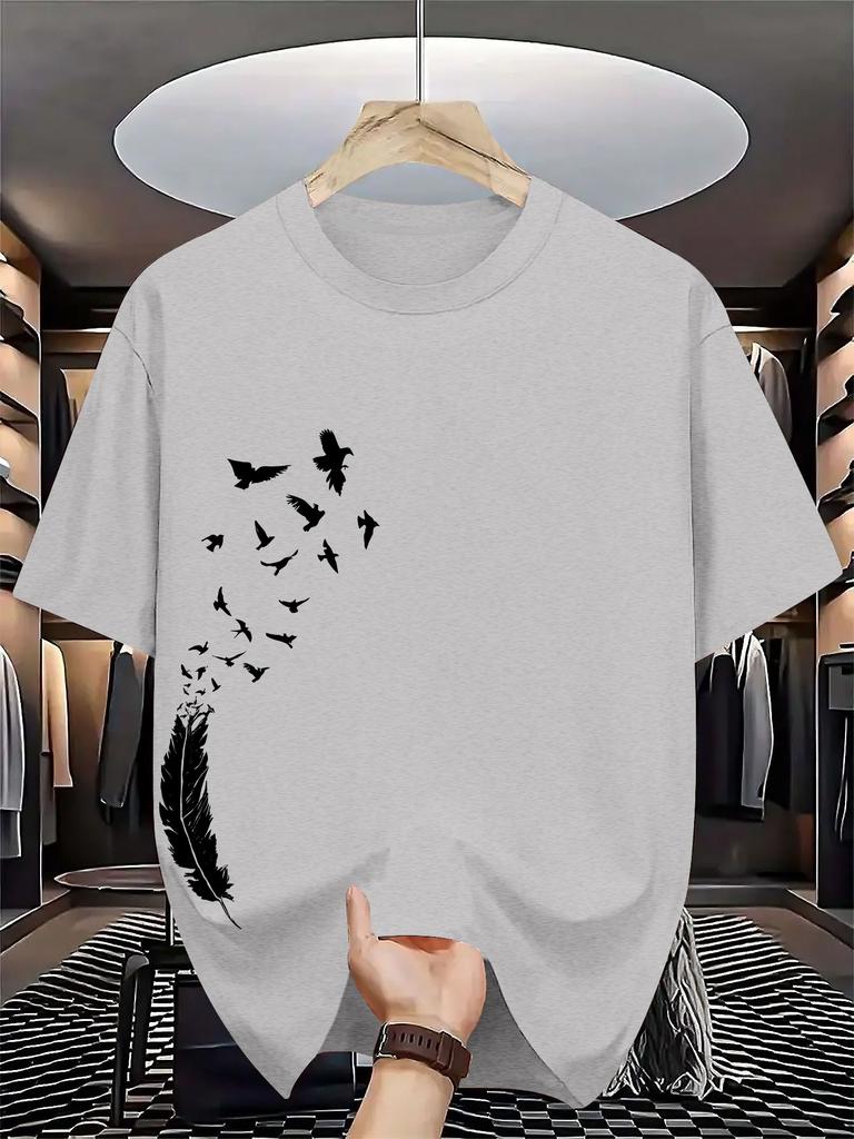 Unisexs 100 Pure Cotton Summer Casual Loose Fashion Bird Creative Pattern Printed Round Neck TShirt Versatile Top