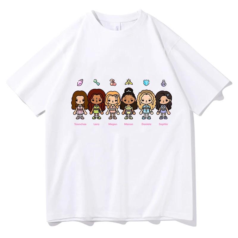 KATSEYE X Toca Boca Maglietta KATSEYE Nuovo Merch Cotone Magliette di Alta Qualità Stampa Cartone Animato Abbigliamento Divertente Magliette Comode Unisex