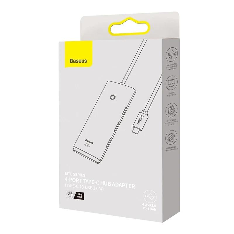 Hub 4W1 Baseus Lite Series Usb-C Do 4X Usb 3.0 + Usb-C, 25Cm (Czarny)