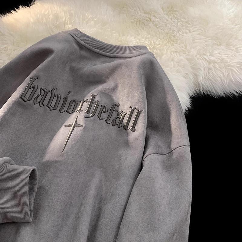 Unisex Purple Embroidered Sweatshirt - Autumn/Winter Trendy Round Neck