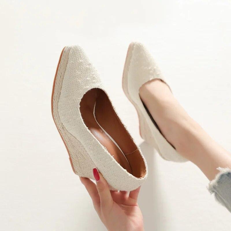 Spring Summer Retro Women High Heels Party Shoes Elegant Ladies Wedges Shoes Brand Pumps Wedge Heel 10cm