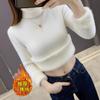 High-necked Plush Sweater Women's Thickened Integrated Plush Loose Outer Wear Autumn and Winter Vertical Stripes New Warm Knitted Bottoming Shirt
