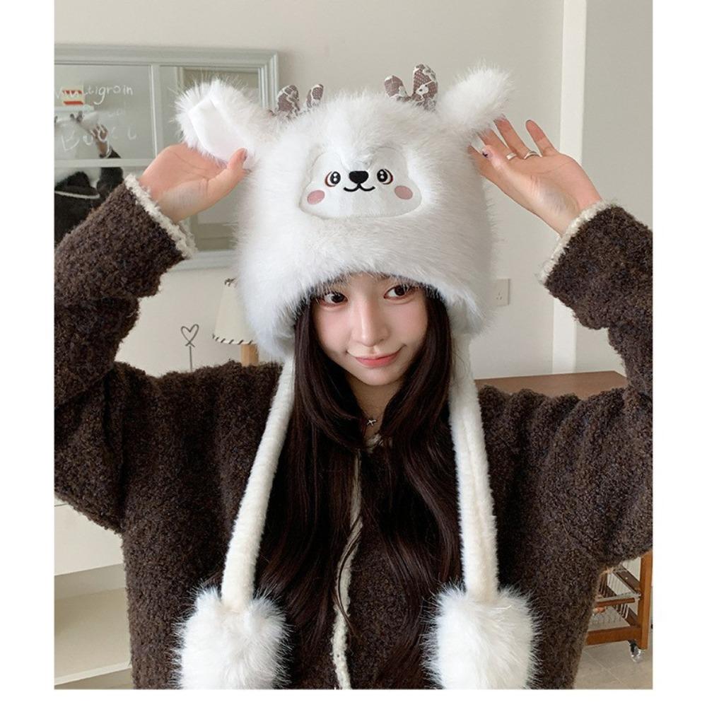 Antlers plush hat women's autumn and winter warm Lei Feng hat Christmas hat cute elk ear protection pullover hat