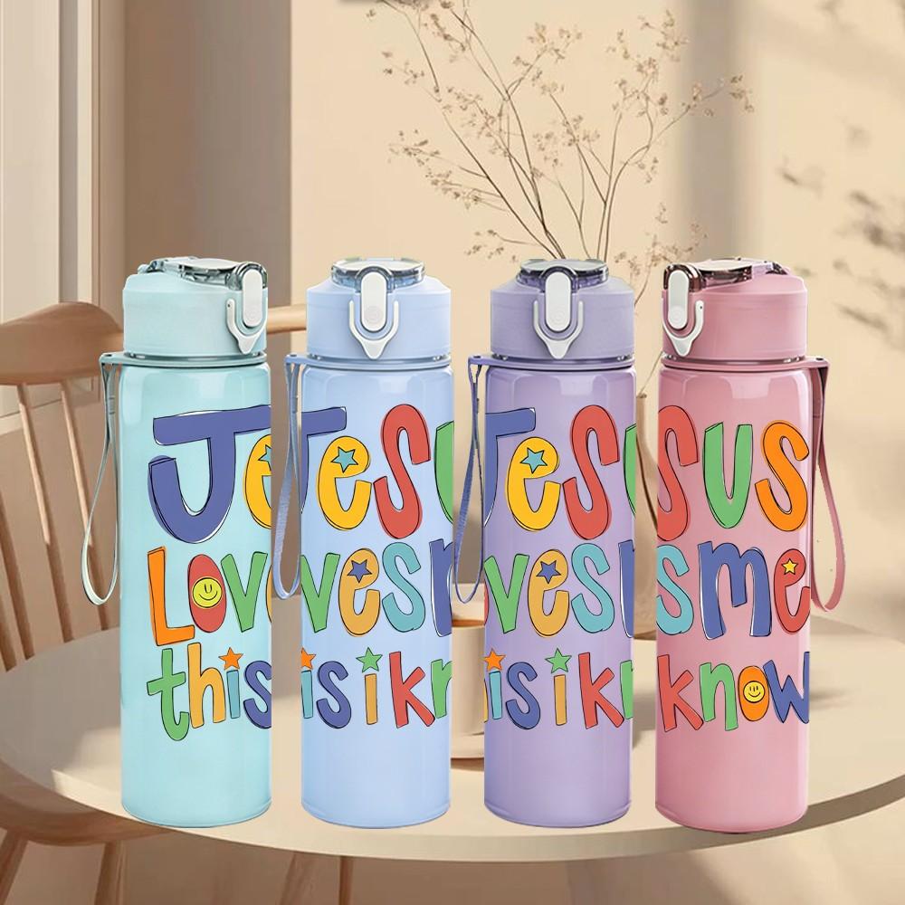 1PC Jesus Loves Me This I Know Print 750ml Color Plastic Sports Water Bottle Leakproof Flip Straw Lid Suitable for Sports Office Home Use