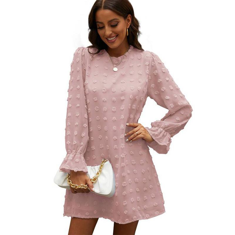 Pink Sweet Lace Fur Collar Knit Dress Winter Long Sleeve Short Skirt A16 main image 0