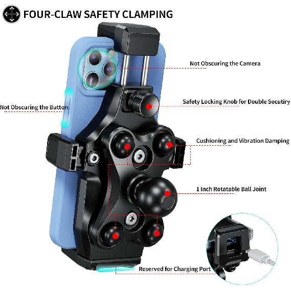 iMESTOU Anti-Vibration Motorcycle Phone Mount- 1" Ball Handlebar Phone Holder Perfect for High-Speed Cycling 360° Rotation Universal for 4.7"-7.2"