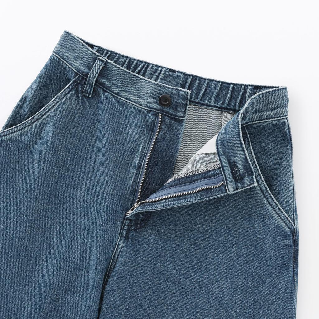 MUJI Women's Kapok Blend Denim Wide Tapered Pants, Light Blue, Size L (BE1V4A5S)