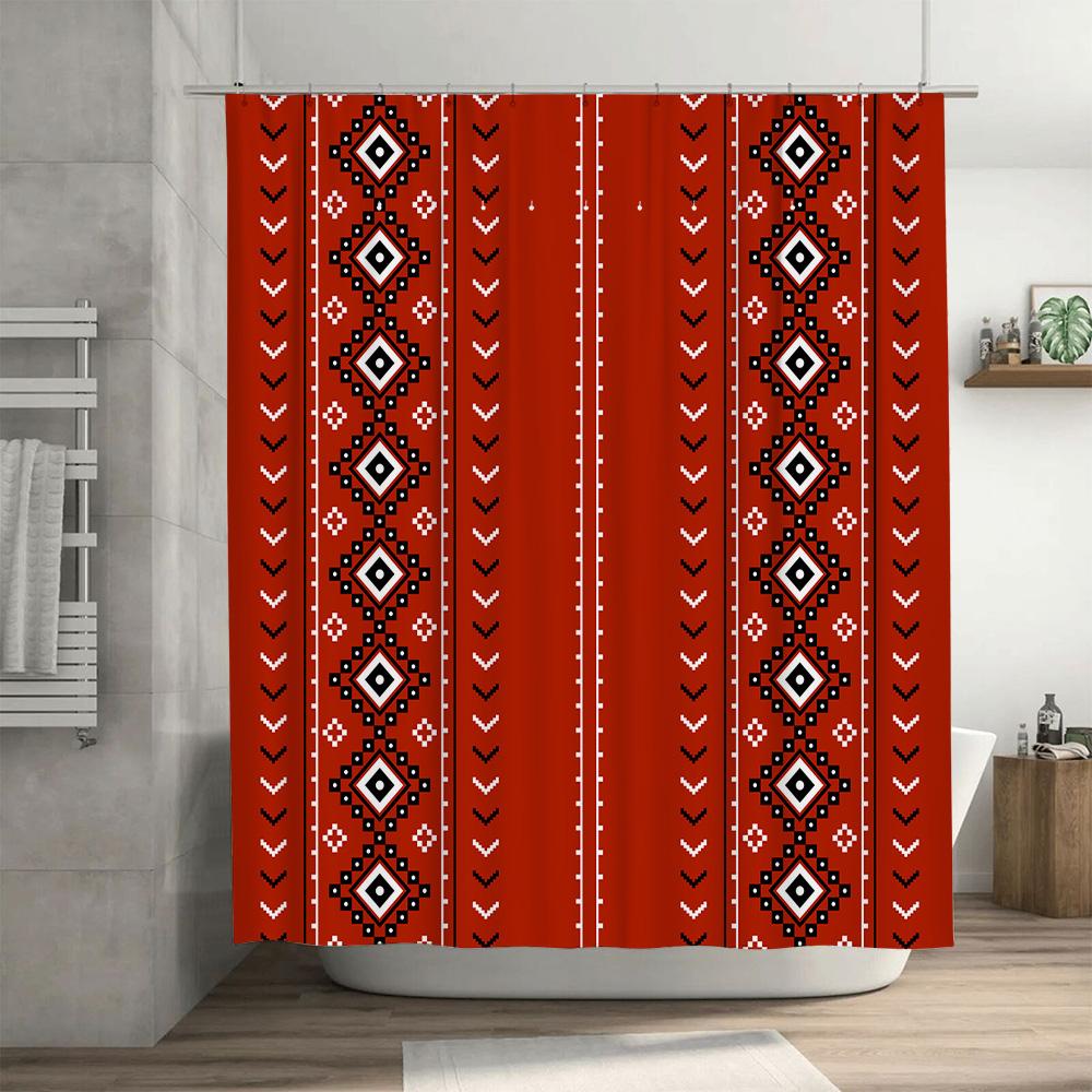 GAEVintage Style Bath Shower Curtain with Tribal Red White Black Design Waterproof Polyester Fabric Size 72x84 Inch for Bathro