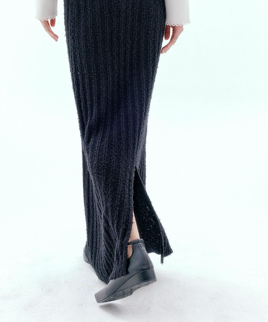 Okuka Tail Knit Long Skirt - Black