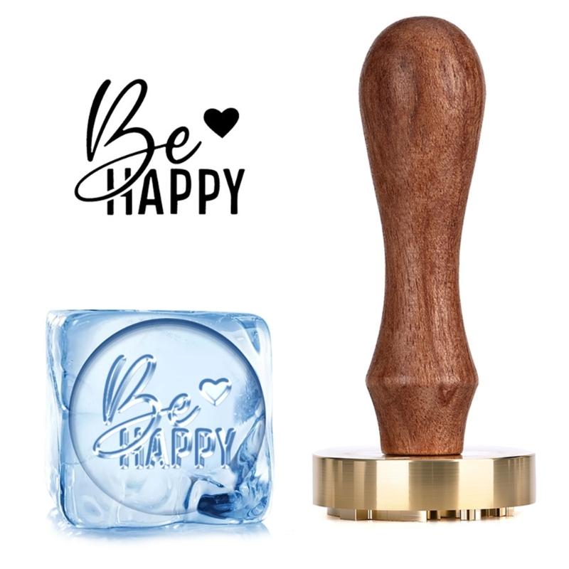 Wood Handle Ice Stamper Ice Engraving Tool With Intricate Carved Pattern For Cocktails Chocolate Desserts Embossing