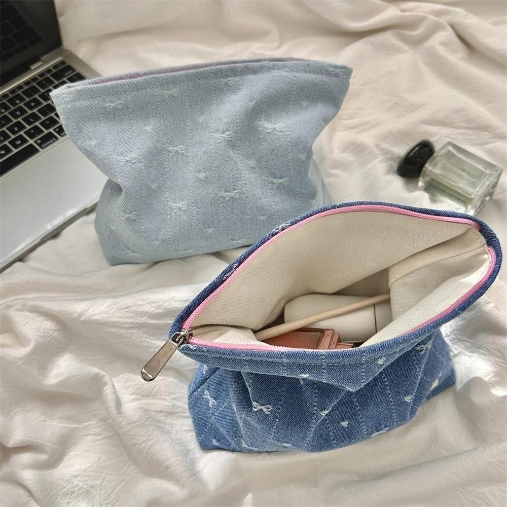Ladies Zipper Clutch Bow Makeup Bag Women Fashion Large Capacity Zipper Cosmetic Brush Storage Pouch Case Handbag
