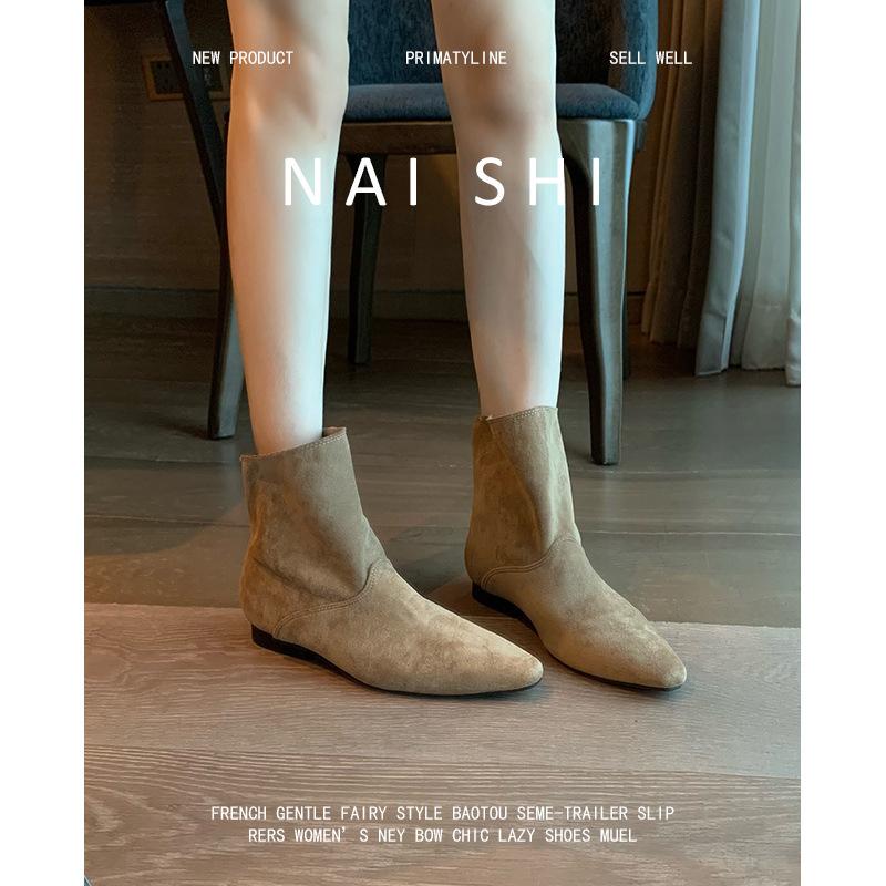 Versione in pelle di pecora! Stivaletti corti rétro Maillard da donna in morbida pelle scamosciata stivali western cowboy diagonali sottili autunnali
