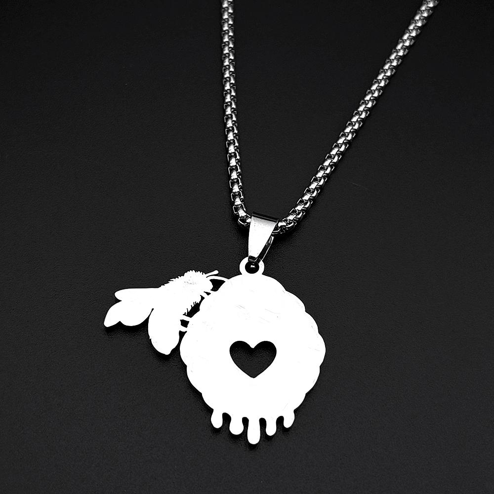 Honeycomb Bee Heart Pendant Necklace For Women Couple Stainless Steel Gold Color Sweet Love Chain Jewelry Valentine Gift