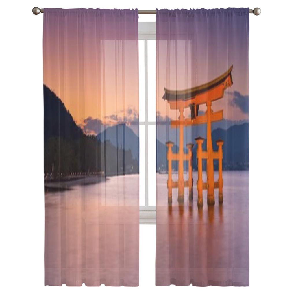Berühmtes Torii-Tor des Itsukushima-Schreins auf Miyajima Chiffon-Sichtvorhänge Wohnzimmer Schlafzimmer Fenster Voiles Tüllvorhang