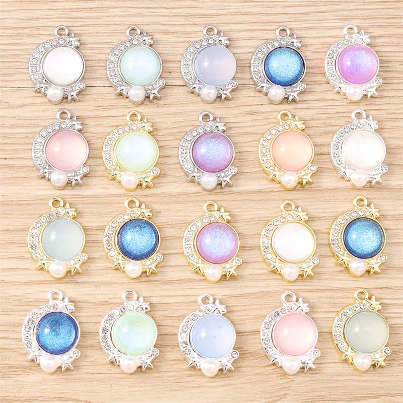 5pcs 14x20mm Elegant Colorful Crystal Moon Charms Pendants for Jewelry Making Drop Earrings Necklaces Bracelets DIY Crafts Gifts