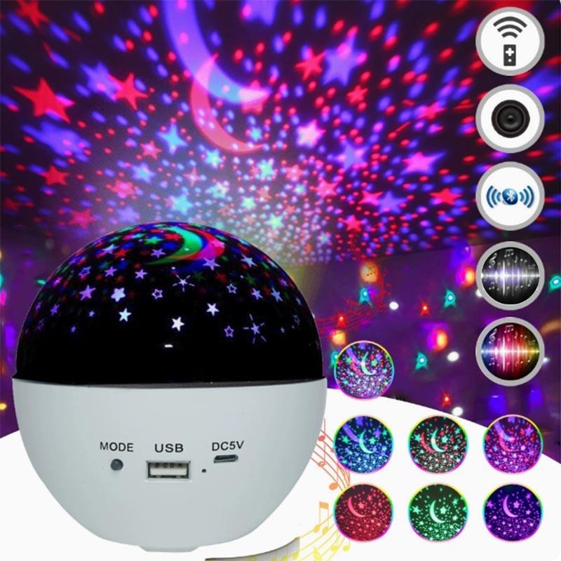 RGB LED Starry Sky Projector with Bluetooth Speaker Voice Activated Ambient Light Room Party Disco Stage Decorations Child Gift