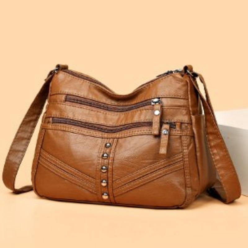Women New Premium Soft Leather Crossbody Bag New Vintage Leather Large Pocket Multi-Compartment Shoulder Bag