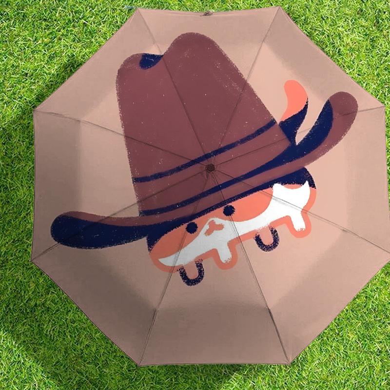 Western Cowboy Hat & Mustache Print Umbrella: Automatic Opening/Closing, Outdoor Protection, Travel Accessory, Lightweight & Durable 149