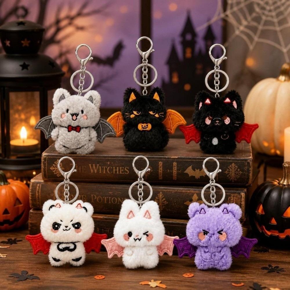 6pcs Pendant Plush Bat Key Chain Kawaii Bag Charms Stuffed Animal Doll Car Keys Decoration