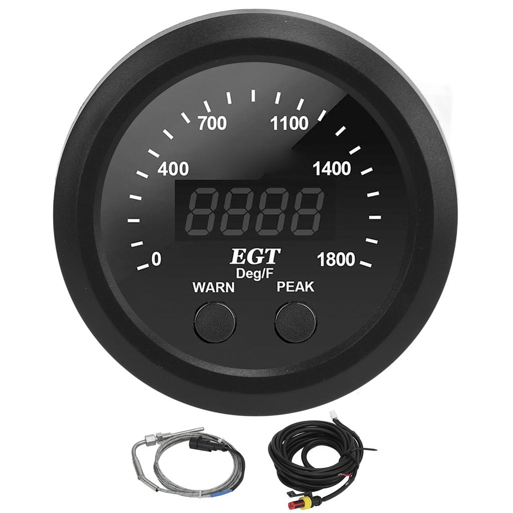 Car Exhaust Gas Temperature Gauge 2?116in 52mm Ultra Thin 0?1800 Fahrenheit  Red LED Universal with Sensor