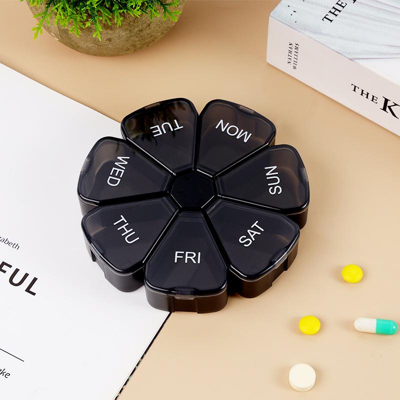 Portable 7-Compartment Weekly Pill Organizer, Petal-Shaped Supplement Dispenser