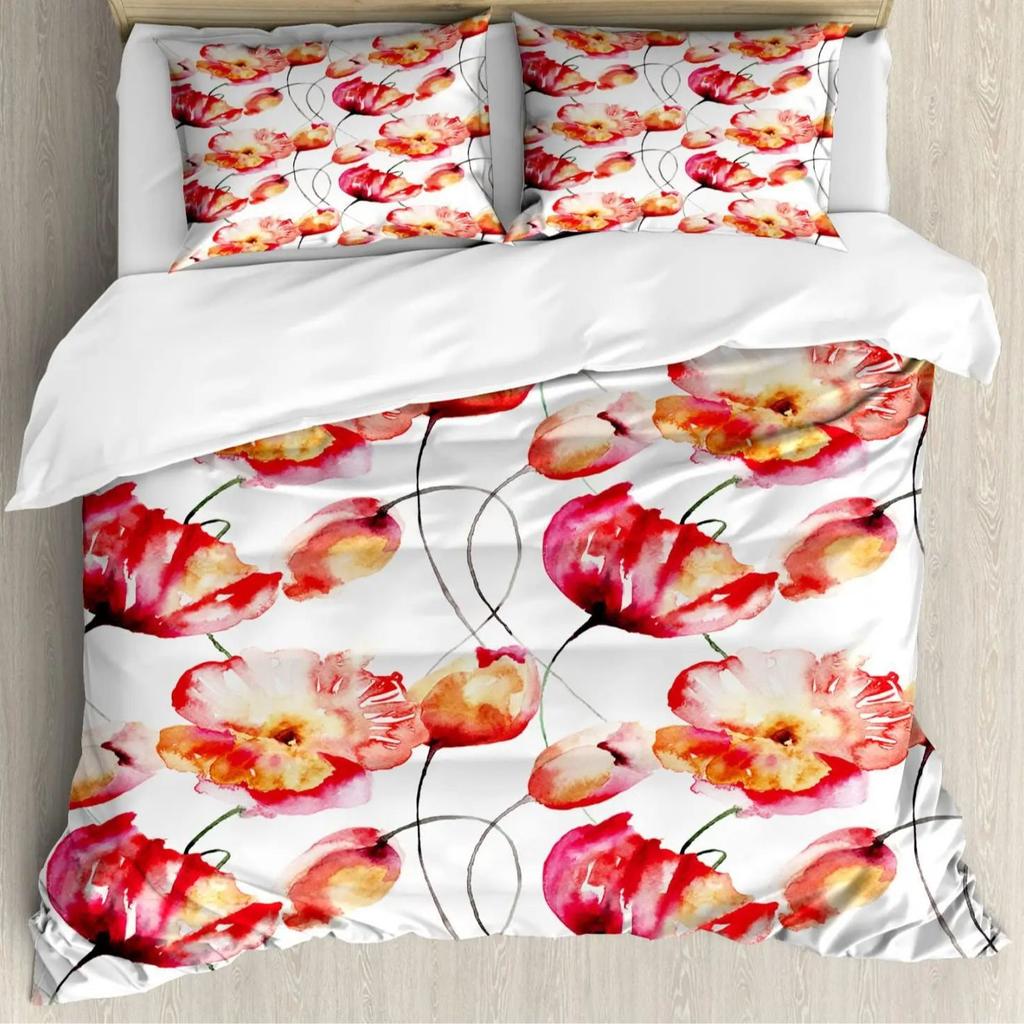 Watercolor Flower Duvet Set Bedding Three-Piece Set